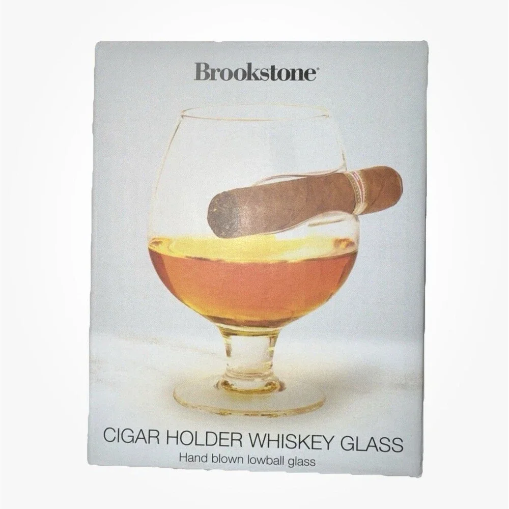 Brookstone Crystal Glass Whiskey Indented Cigar Holder Lowball Hand Blown New